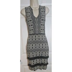 Rachel Roy Sheath Sleeveless Dress Womens S Black White Aztec Print Fringe‎
